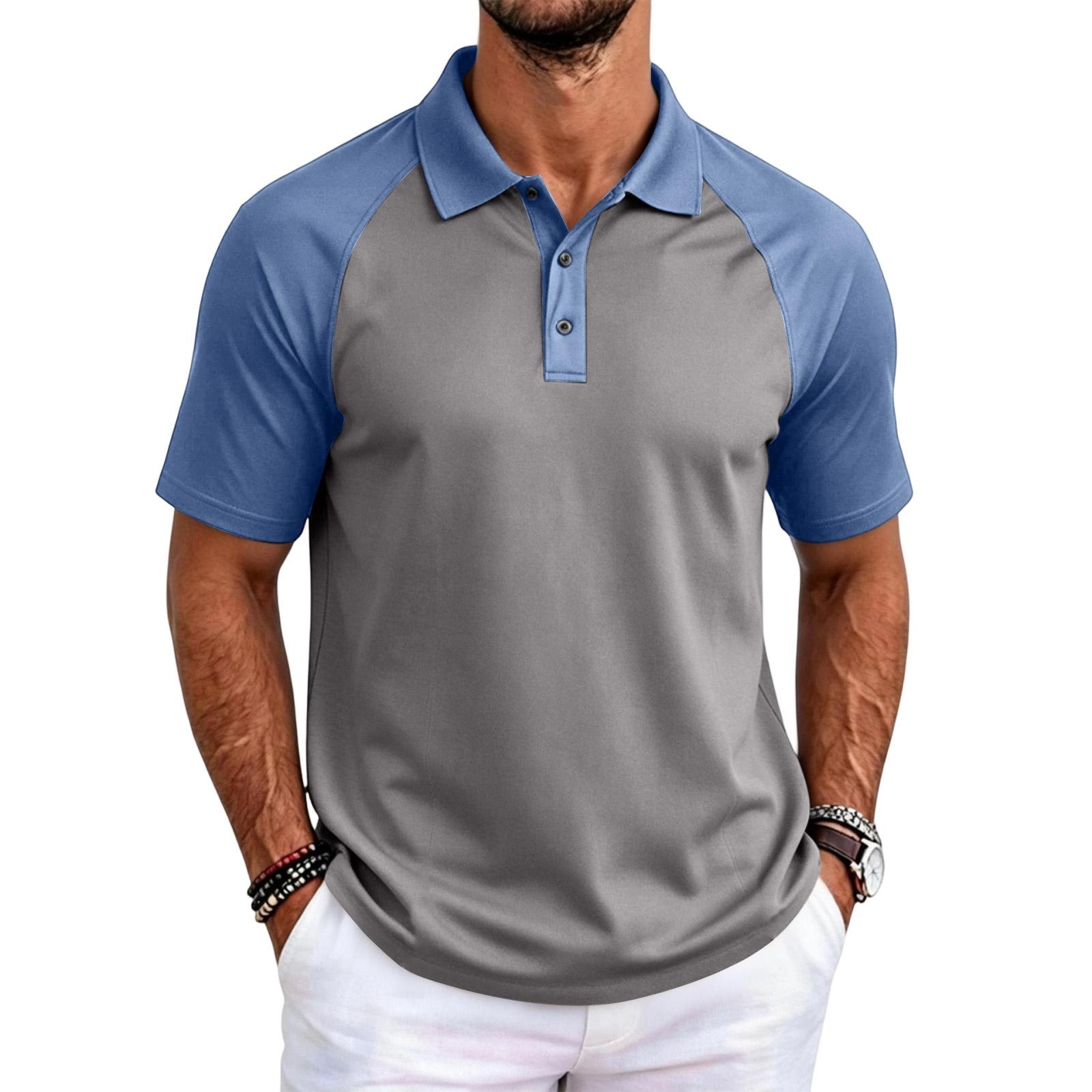 Men s Fashion Casual Raglan Color Block Short Sleeve Shirt XL