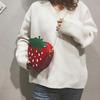 Summer Red Chic Strawberry-Shaped Crossbody Bag for Women Cute with Green Leaves & White Dots, Golden Chain Strap, Novelty Purse
