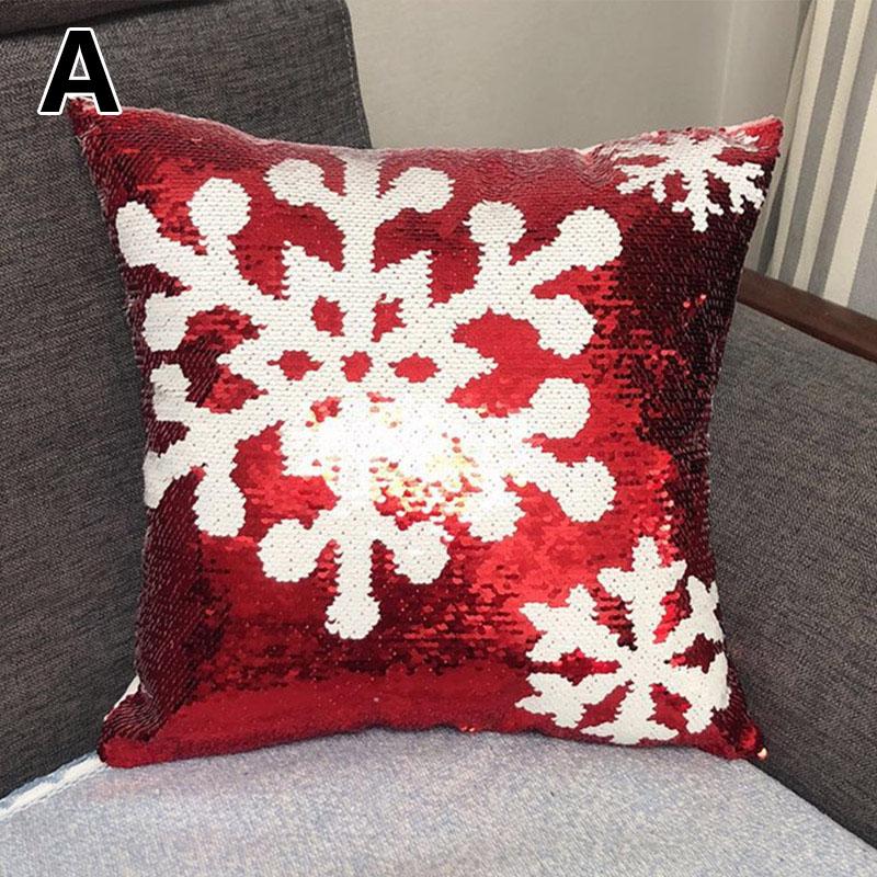 Elk Snowflake Red Xmas Pillow Cover for Living Room Glitter Sequins Cushion Cover Christmas Decoration Sofa Throw Pillow Case