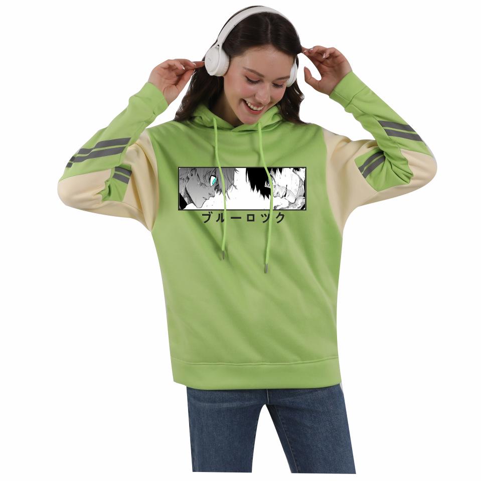Blue Lock Print Men's Patchwork Hoodie