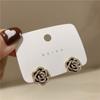 Girls Retro Flower Black Rhinestone French Stud Earrings Zinc Zinc Alloy Camellia Earrings Fashion Jewelry