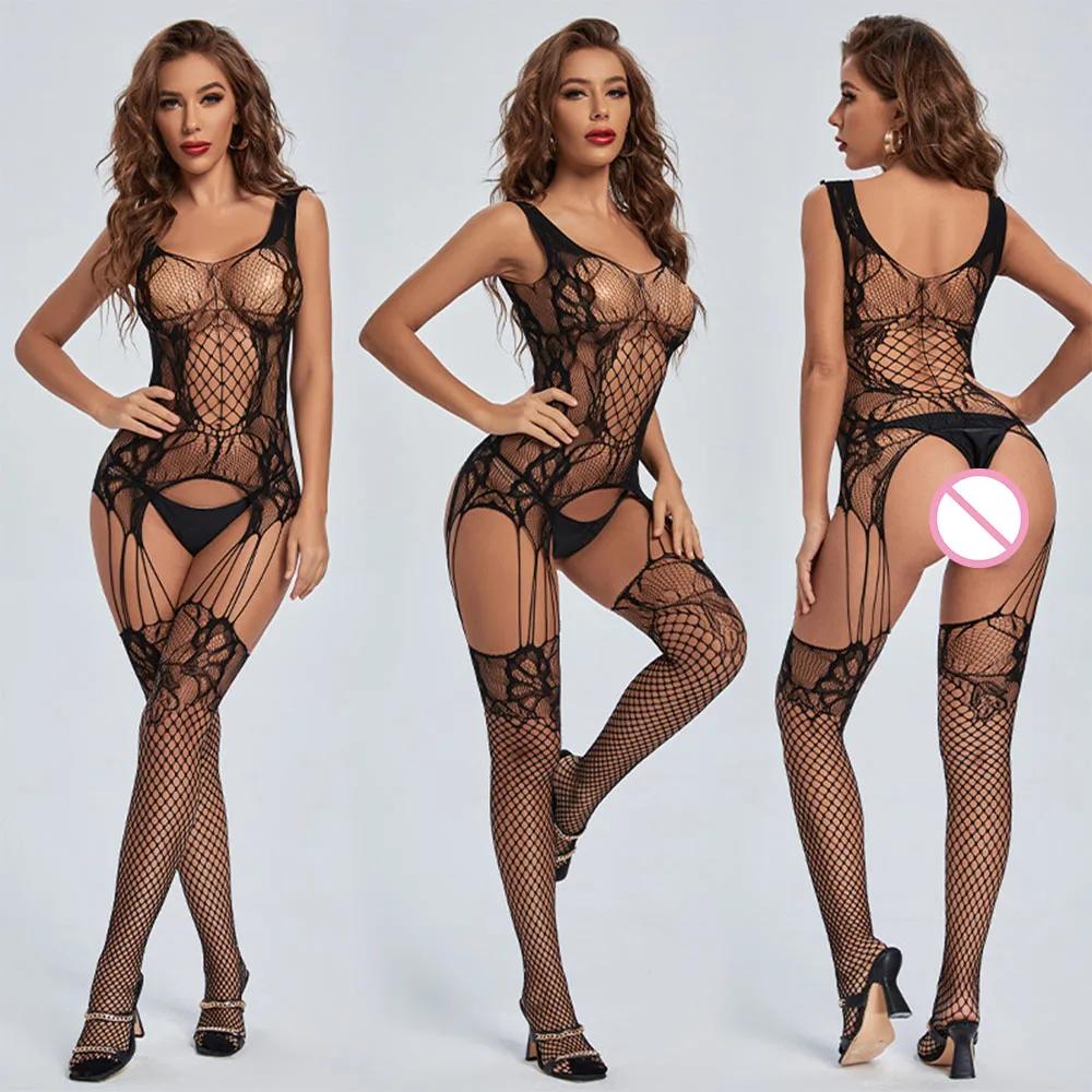 pornographic underwear Bodysuits Catsuit Womens Transparent Open Crotch Sex Clothes See Through Body Stockings Mesh Mesh Hot Ero