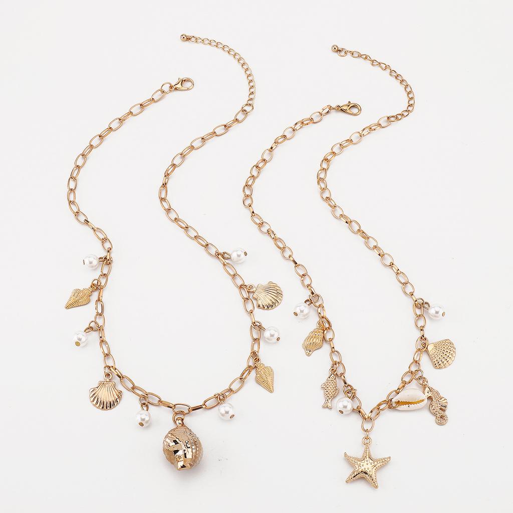 Fashion Pearl Tassel Necklace Ocean Style Starfish Shell Pendant Beachwear Neck Decoration For Women