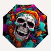 1pc Colorful Skull Design Automatic Opening/Closing Umbrella - Portable 3-Fold Design, 8-Bone Iron Frame Outdoor Umbrella, Ideal Gift for Fans, T
