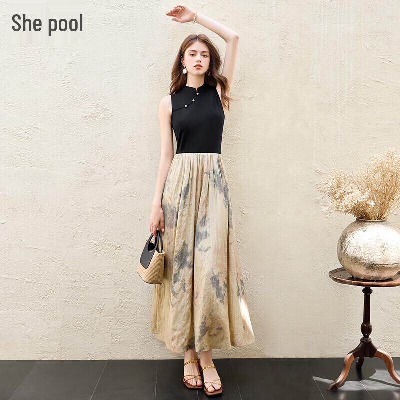 Sleeveless Printed A-Line Long Dress S