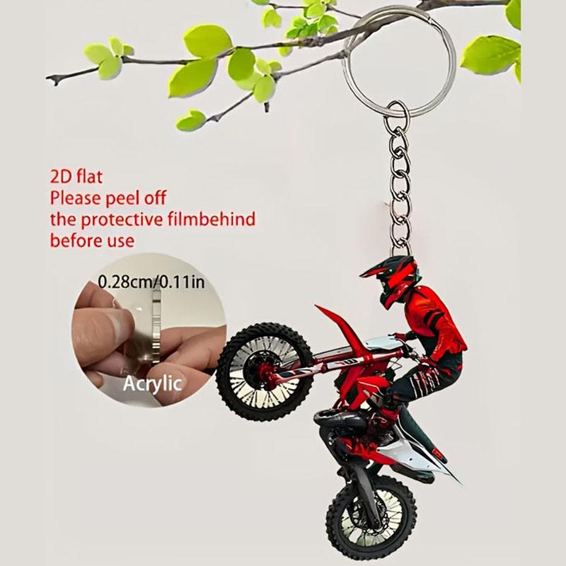 1 Motorrad 2D flacher Acryl-Schlüsselanhänger - Motorrad-Stuntfahrer-Design, Motorrad-Schlüsselanhänger, Auto-Schlüsselanhänger, Motorrad-Enthusiasten