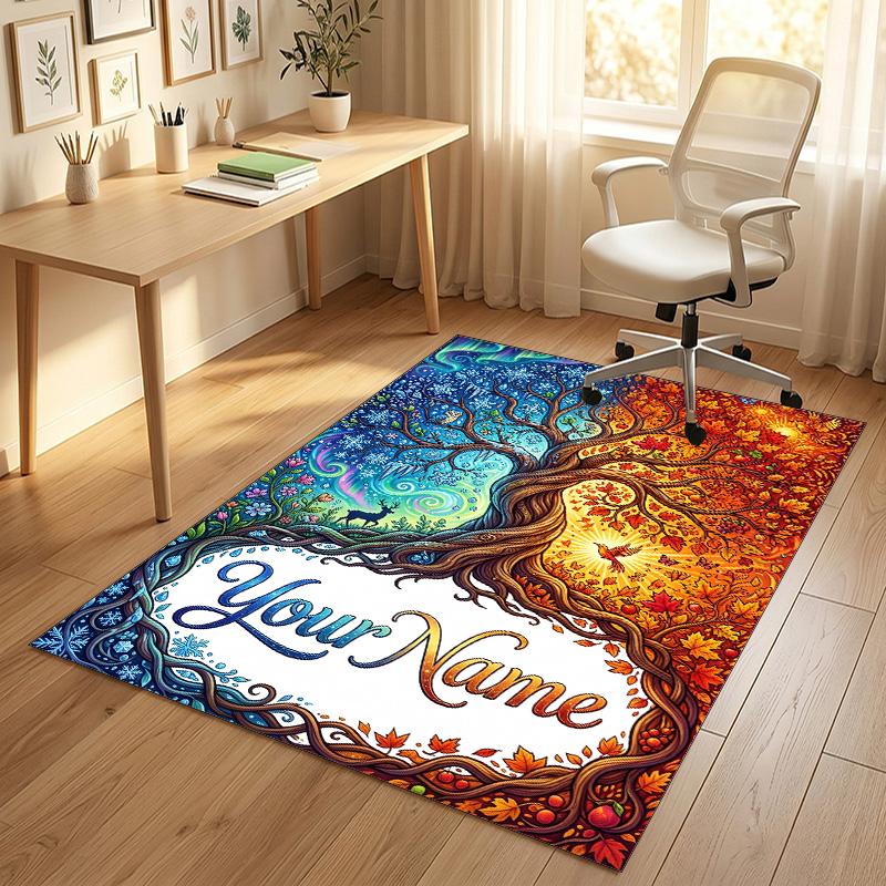 Tree Life Theme Soft Crystal Velvet Rug Custom Name & Text Print Non Slip Floor Rug for Bedroom Living Room