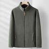 Men Coat Stand Collar Long Sleeve Polar Fleece Lining Cardigan Jacket Solid Color Zipper Placket Outwear Daily Wear
