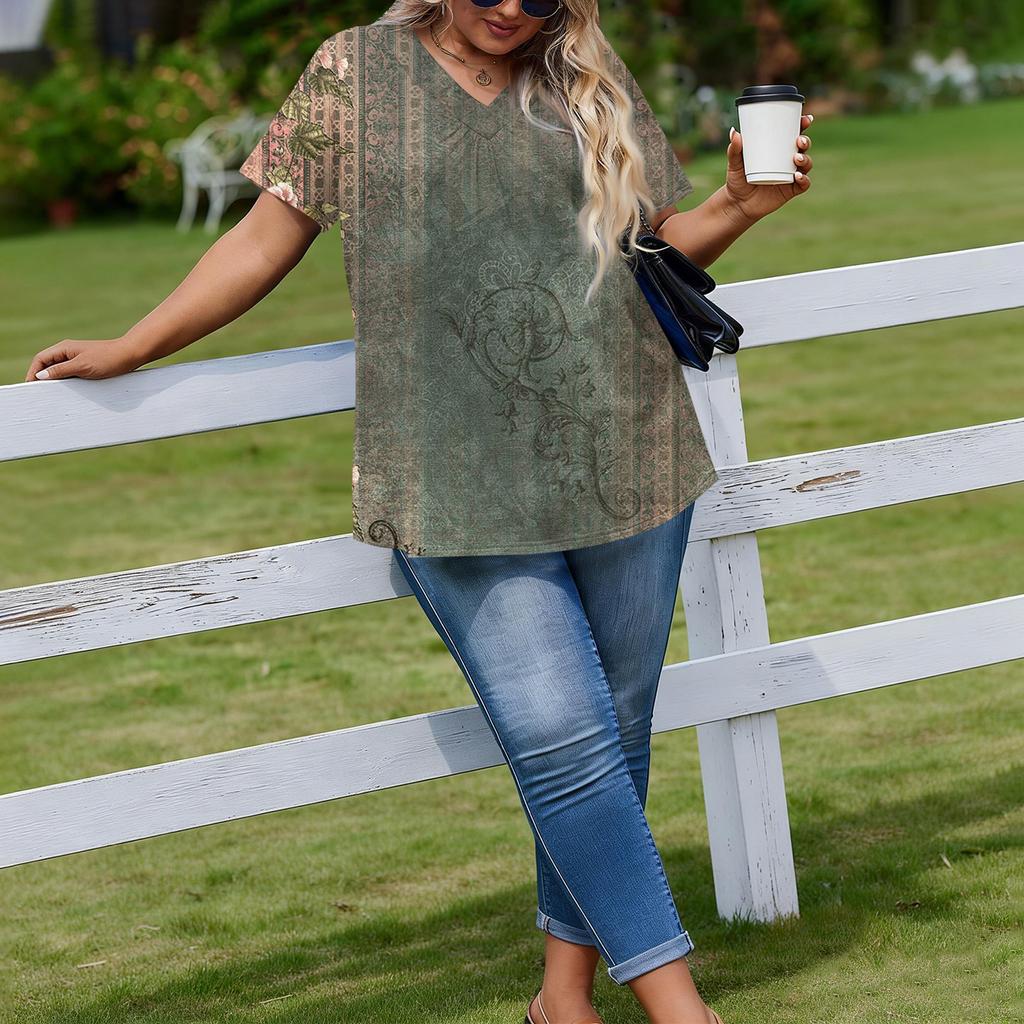 Modische Damen Übergröße Lässige Lockere Kurzarm Elegante V-Ausschnitt Bluse Für die Arbeit