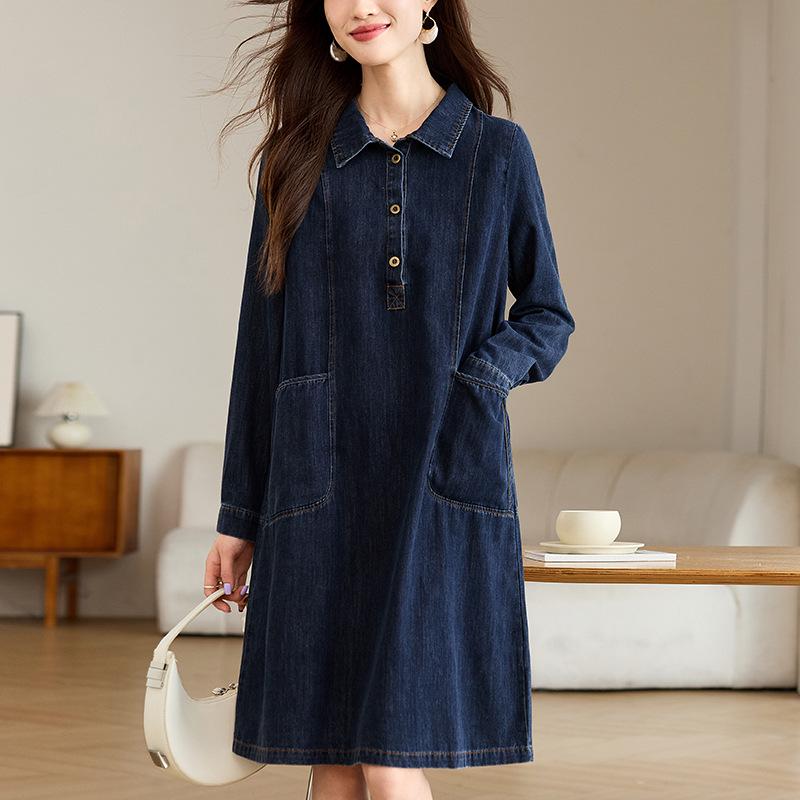 Women's Loose-Fit Long-Sleeve Denim Shirt Dress - Spring/Autumn 2024 Collection
