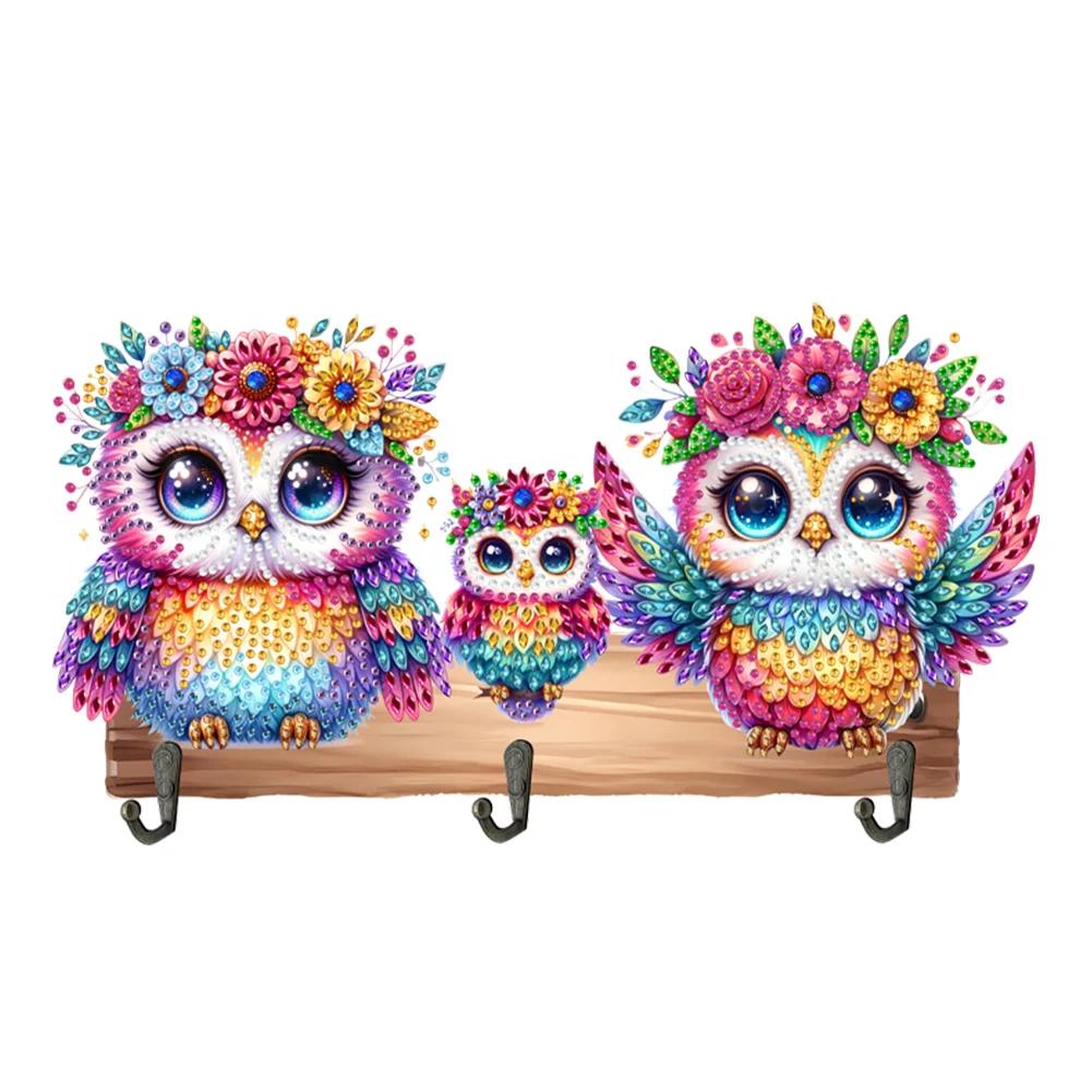 Wooden Special Shaped Warm Animal Family Diamond Art Hanging Hooks Rhinestone Painting Keychain Hanger DIY Crafts Decor