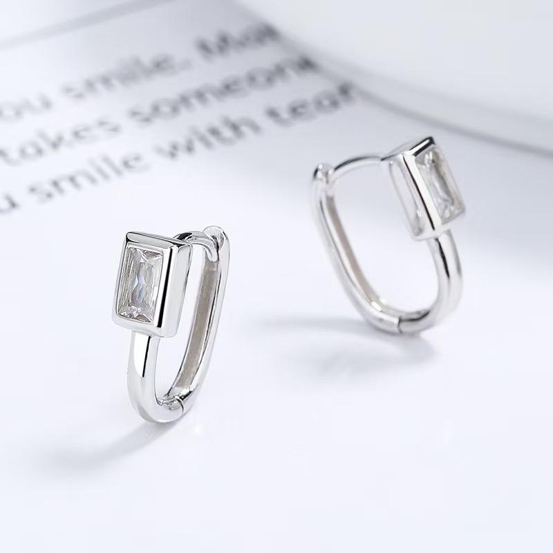 

925 Sterling Silver Vintage Square CZ Earrings For Women Trendy Earring Jewelry Prevent Allergy Party Accessories Gift