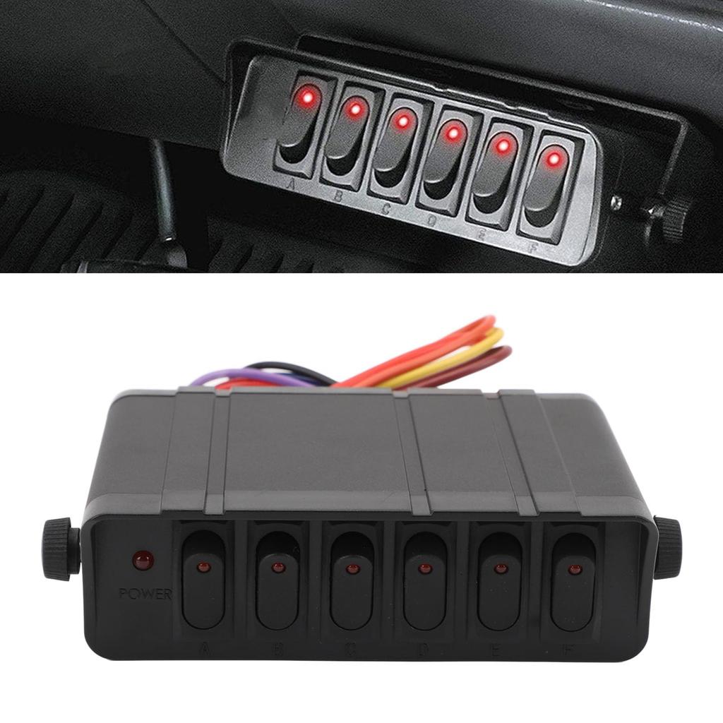 6 Gang Rocker Switch Box, DC12V-24V 40Amp SPST Toggle Switch Panel with Adjustable Mounting