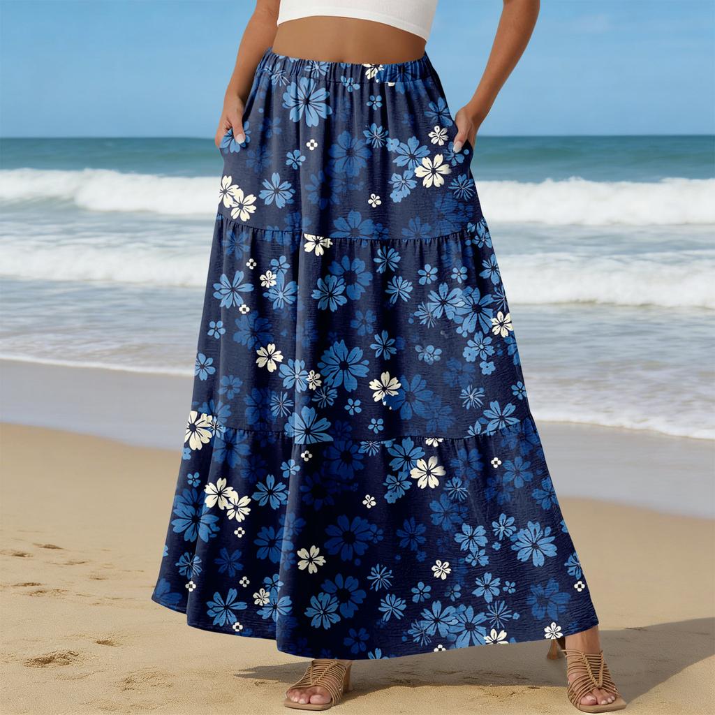 Damen Casual High Waist Kordelzug A-Linien Rock Farbiger Rock Mit Taschen