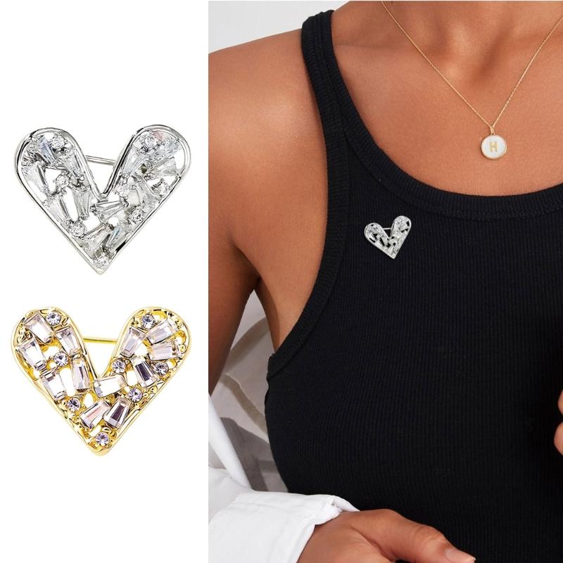 Romance Alloy Heart Brooch Decoration With Zircon Ideal For Dresses And Formal Attire