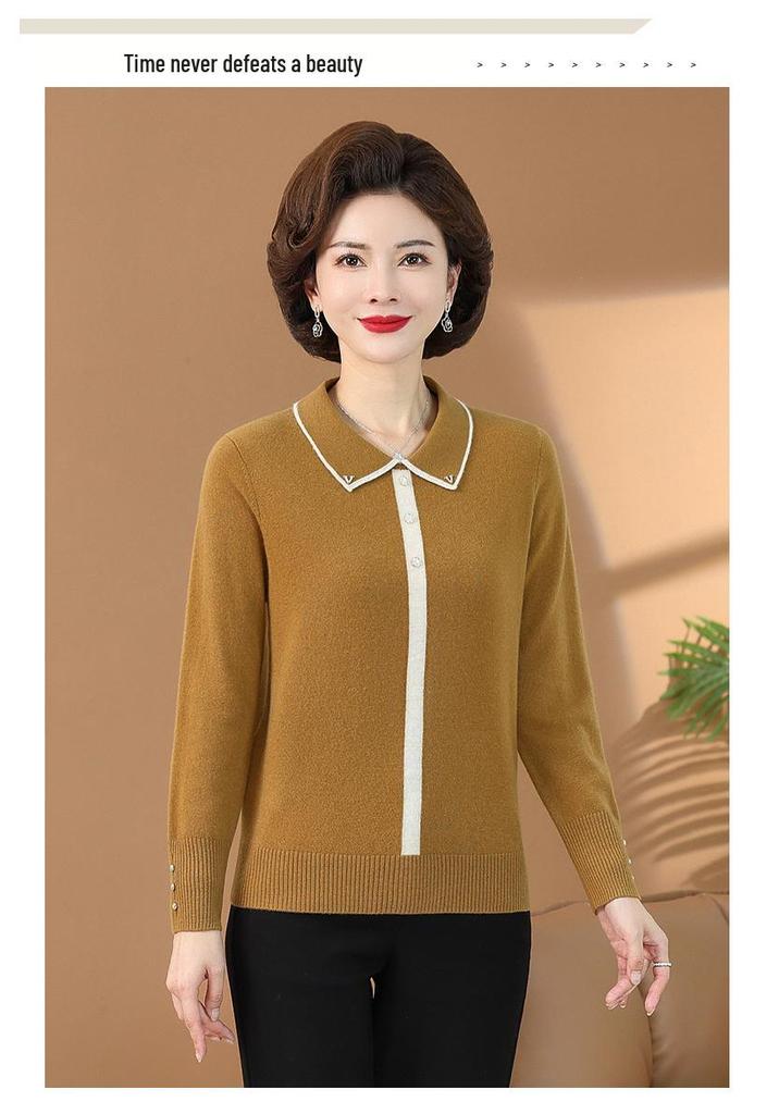 2023 All-Wool Knitwear: Elegant Autumn/Winter Sweater for Middle-Aged To Elderly Women