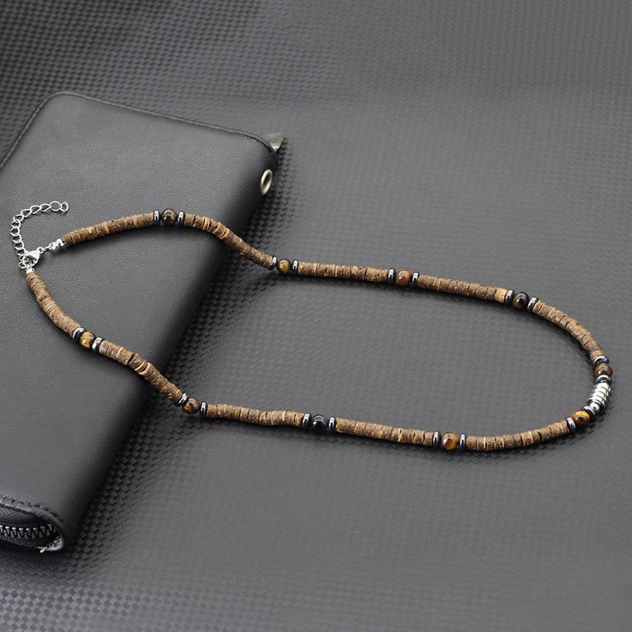 Personalized Men Natural Coconut Husk Necklace 20 Inches Stainless Steel Buckle Neck Accessories Gift For Him Wood Collar Homme