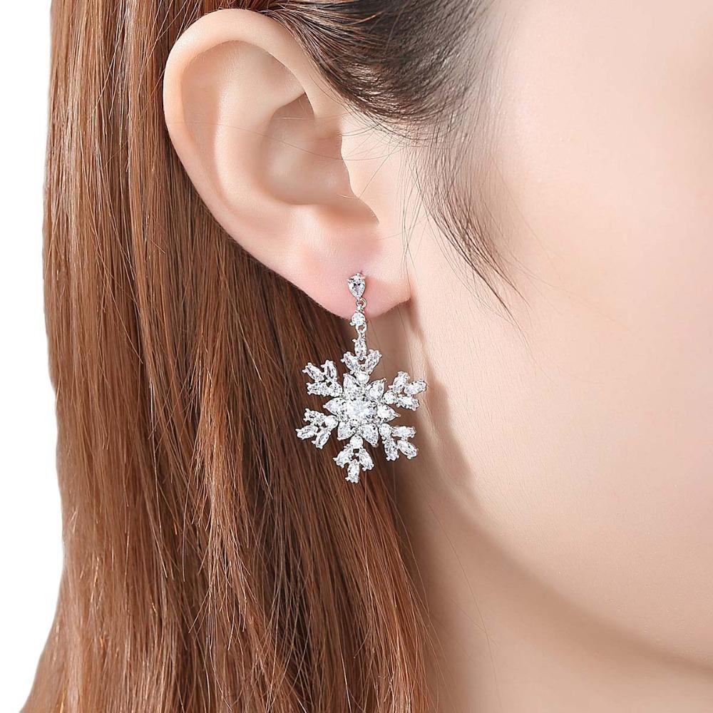 Imitating Pearls Crystal Snowflakes Earrings Silver Zircon Dangle Earrings  New Year