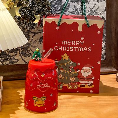 Creative and Cute Christmas Gift Christmas Tree Straw Cup Girls Ceramic Mug Girlfriend Souvenir Gift Box