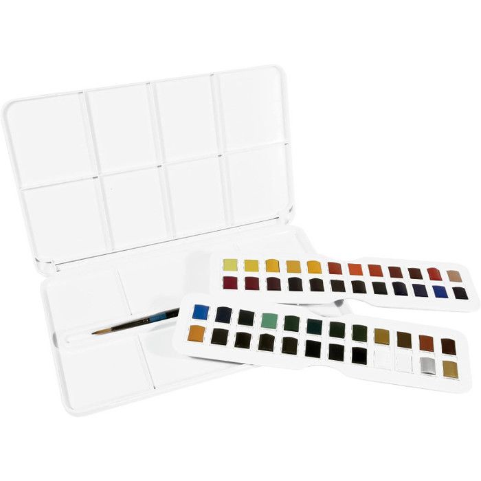 Coffret aquarelle - daler rowney - aquafine - 48 demi-godets - pinceau inclus - mixte