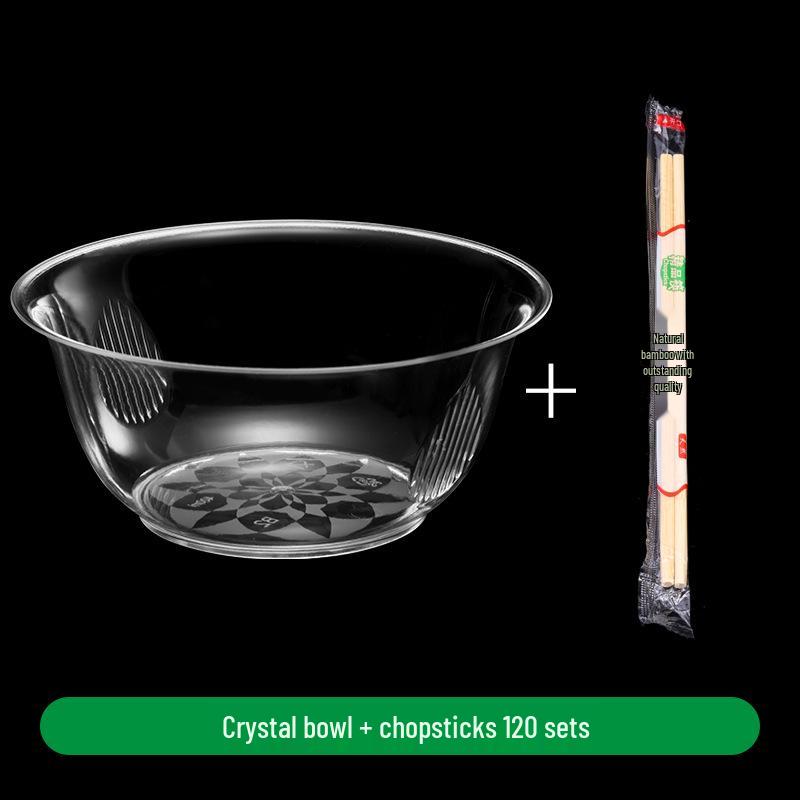 300ml Disposable Crystal Clear Plastic Bowl, Chopsticks, Cups, Plates & Cutlery Set for Hot Pot, Soup, Rice.