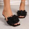 Plus Size Cool Drag Women's Summer New Square Toe Open Toe Outside Wear Flower Soft Sole Flat Slip Beach Shoes