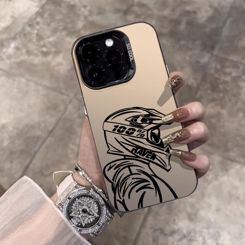 Trendy Motorcyclist Helmet Pattern Phone Case For iPhone 17 Pro Max 11 12 13 14 15 16 Plus XS XR X 17 Air 16E Shockproof Cover