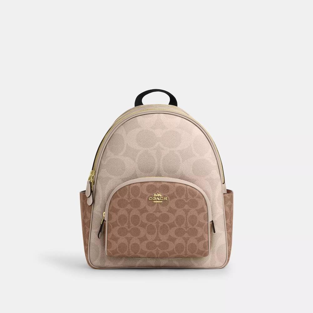 

Coach Court Backpack In Blocked Signature Canvas Gold Sand Tan One Size