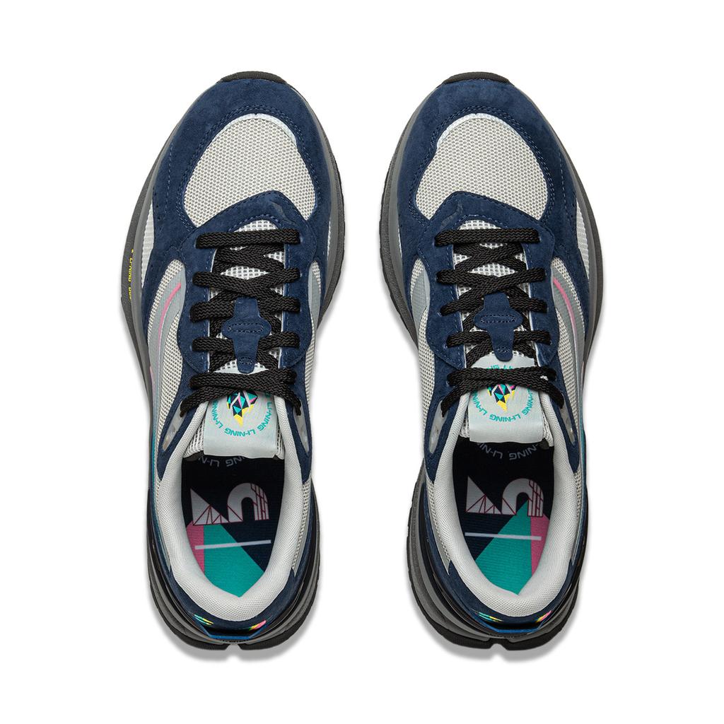 New LiNing Cushioning Anti Slip Wear Resistant Breathable Support Rebound Low Top Casual Shoes Unisex Blue Gray AGCU445-1