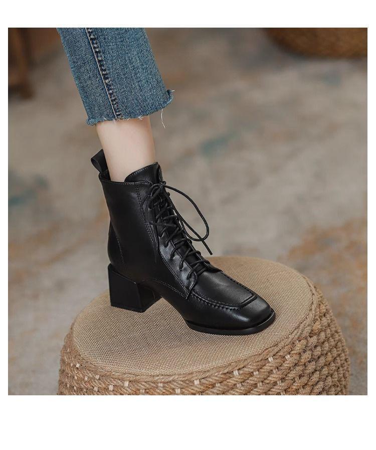 Women's 2025 High-Top Square-Toe Chunky Heel Ankle Boots | Non-Slip, Height-Boosting Martin Boots