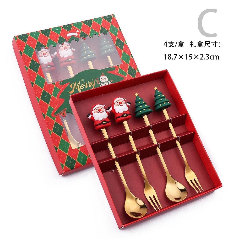 6PC Gift Box Christmas Tree Elk Coffee Stirring Spoon Dessert