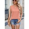 Summer New Round Neck Pleated Solid Color Sleeveless Casual T-shirt Vest for Women