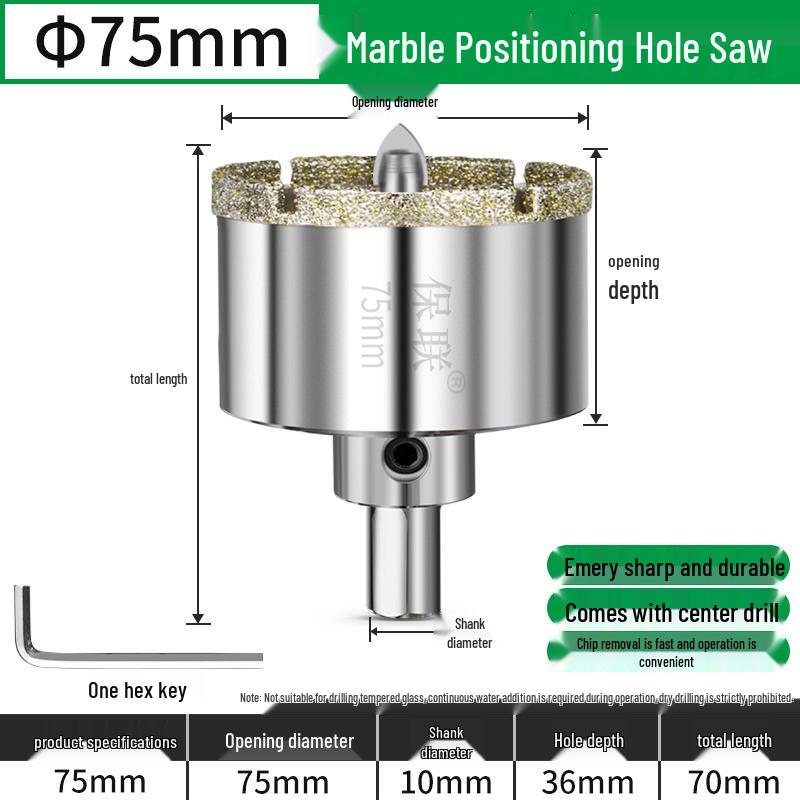 Positioning Drill Bit for Tile, Glass, Marble, and Stone Drilling