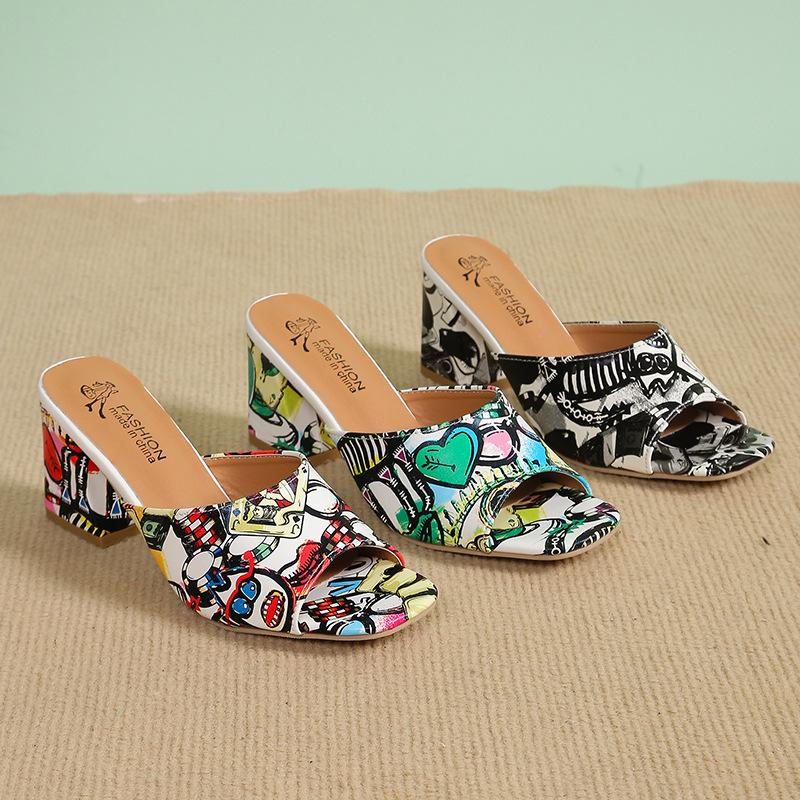 New Women Sandals Fashion Innovation Graffiti High Heels Personalized Roman Trendy Slipper 2026 Popular Exaggerated Womens Shoes
