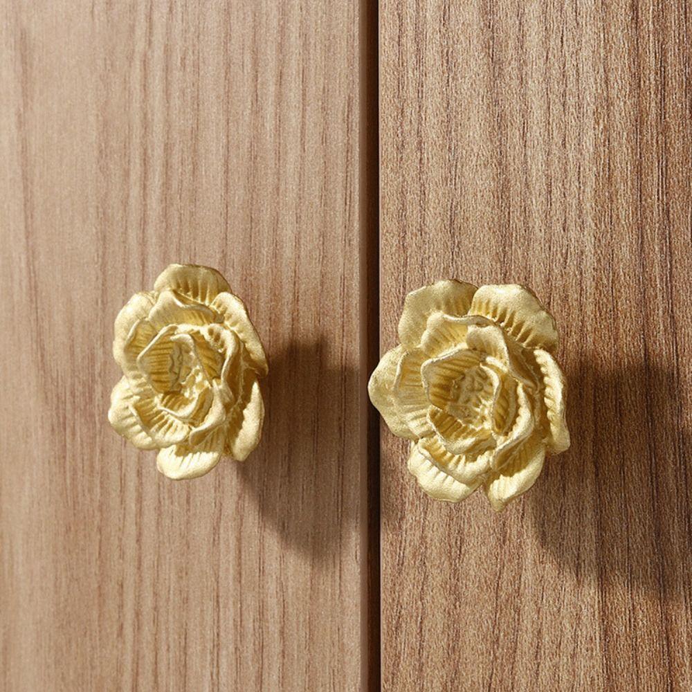 Brass Brass Cabinet Pull Camellia Flower Camellia Brass Handles Floral Shaped Knobs  Closet Doors