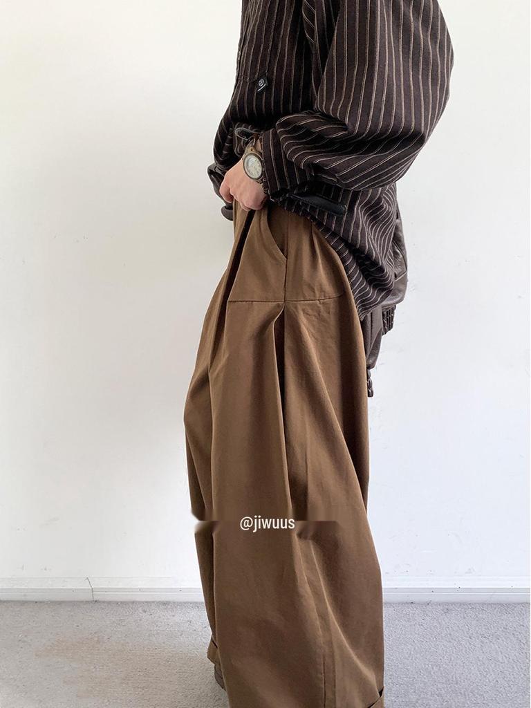 Men's Japanese Style High Waist Retro Wide-Leg Pants - Autumn/Winter Slimming Casual Drape Suit Pants