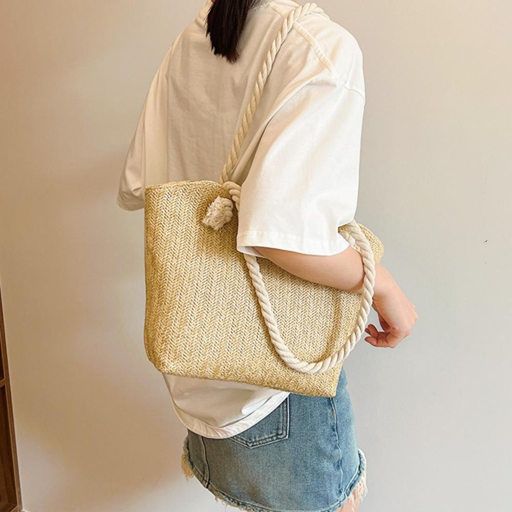 Large Capacity Shoulder Bag Raffia Boho Handmade Woven Bag New Beach Tote Bag  Women