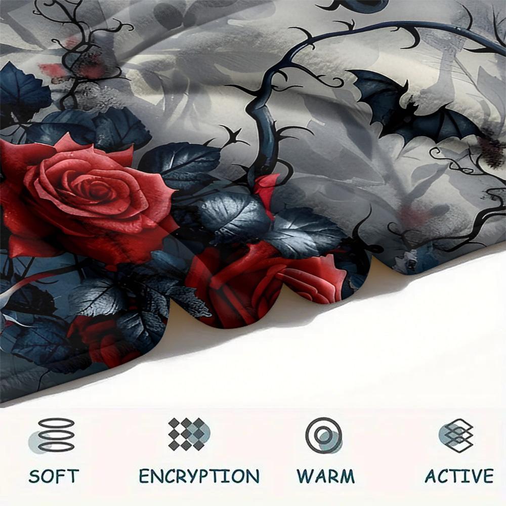 Rose Print Flannel Blanket, High quality Comfortable for All Seasons, Home Decor, Warmth and Comfort, Perfect for Christmas Gifts