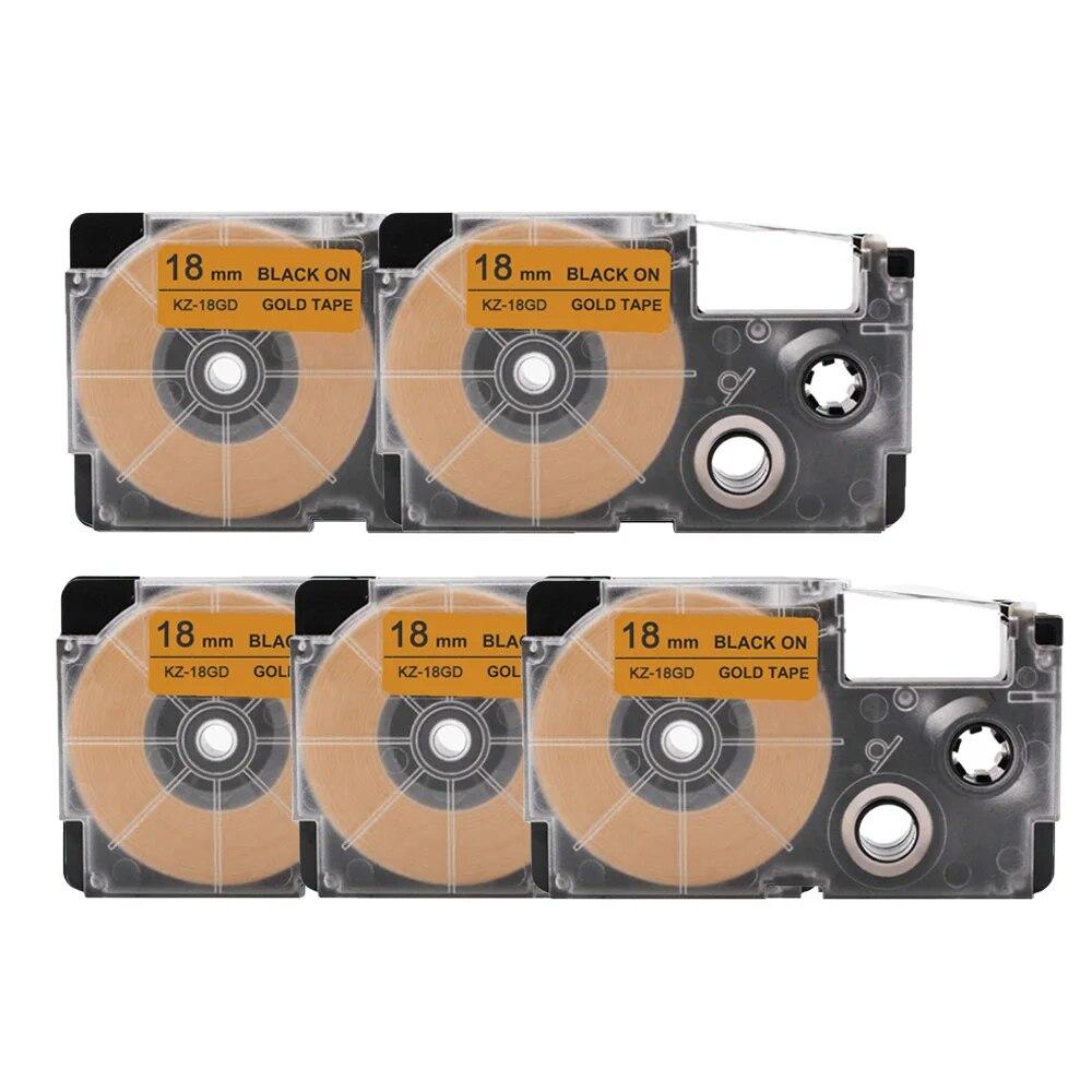 5 Packs 18mm Label Tape XR-18GN XR18YW XR18WE XR18BU Ribbons Compatible for Casio EZ Label Printer KL-100 KL120 KL60 KL-750
