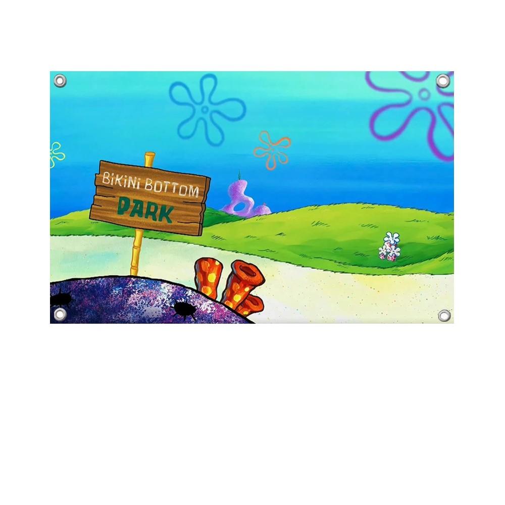 

1PCSpongeBob SquarePants Bikini Bottom Flag Banners Four Hole Flag Polyester Outdoor Decor Room Aesthetic 74x94cm(29x37in)