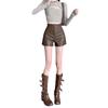 Women's Fall Spring Outer Wear High Waisted A-Line Slimming Petite Fashion Wide Leg PU Leather Shorts Coffee Mini Shorts