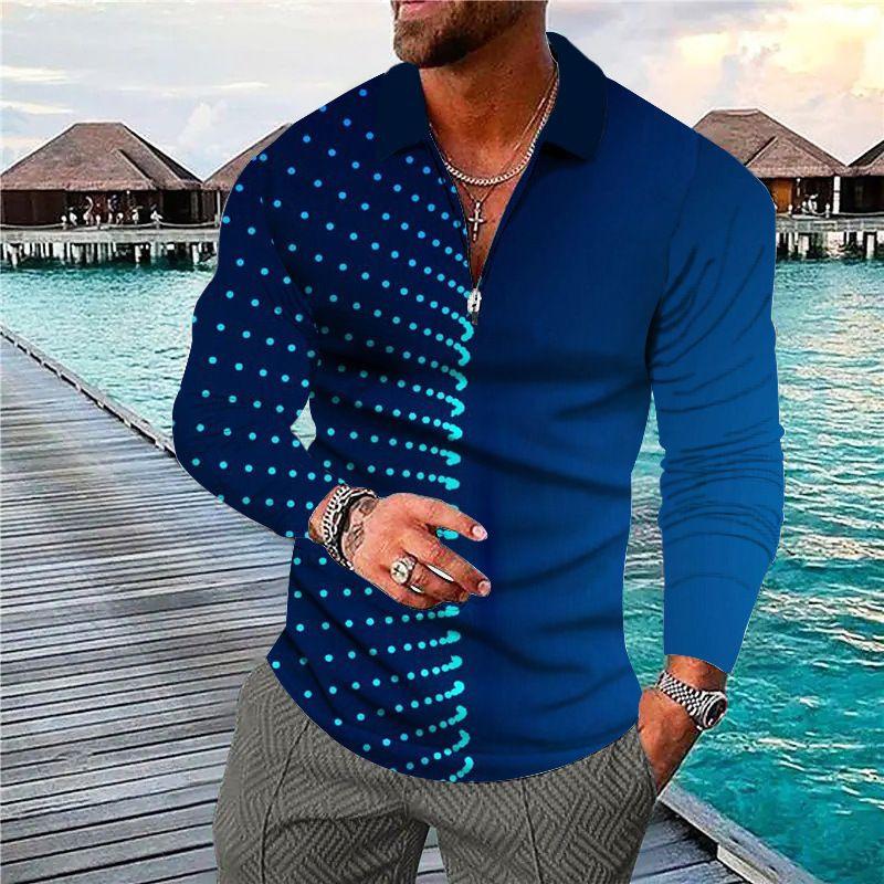 Men's Polo Shirt Digital Printing Men's Sweatshirt T-shirt Men's Autumn and Winter New Ethnic Style T-shirt Tops Men's Lapel Shirt