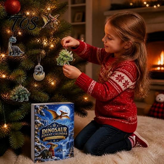 Odolná akrylová vánoční ozdoba 24denní dinosauří adventní kalendář 2026, Roztomilý 2D odpočítávací kalendář s krabičkami a figurkami, Sváteční dárky pro děti, Milence