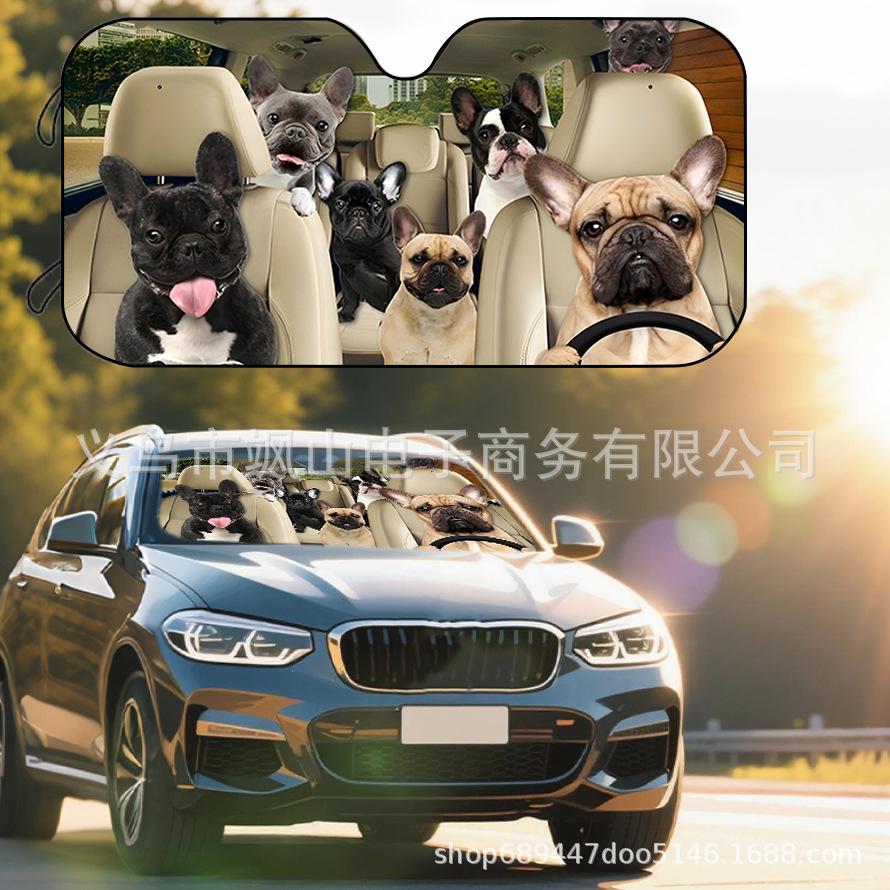 Platform Rottweiler Black Dog Print Car Front Glass Sunscreen Sunshade