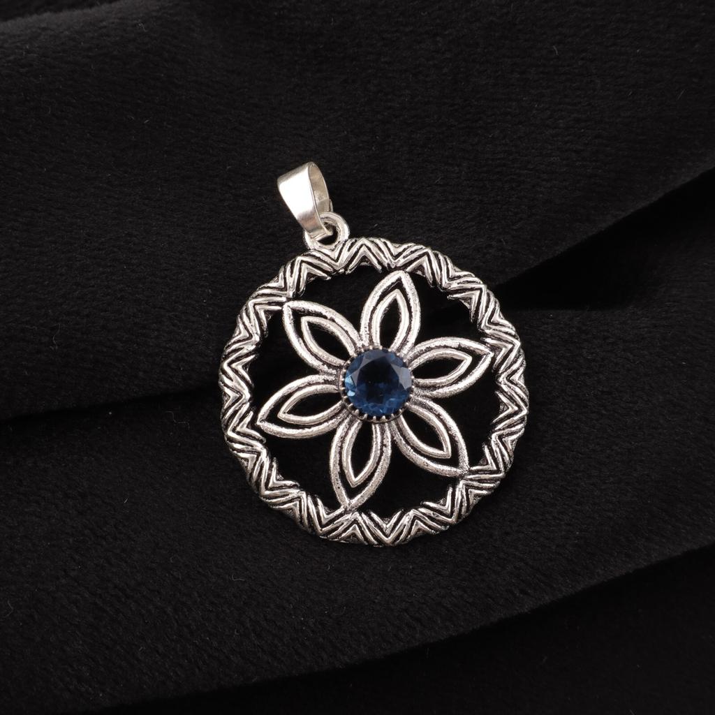 Natural London Blue Topaz Gemstone 925 Sterling Silver Handcrafted Pendant 1.48" CP-29-14