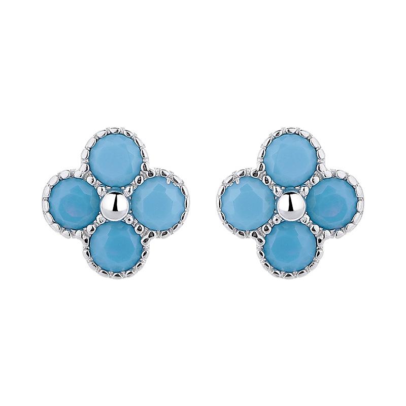 Turquoise Four-Leaf Clover Earrings Female Screw Buckle Exquisite Retro High-End Ear Jewelry