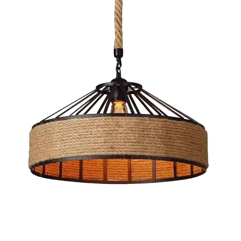 Retro Wrought Iron Pendant Light – Hemp Rope Design for Clothing Stores, Cafes, Restaurants, and Bars