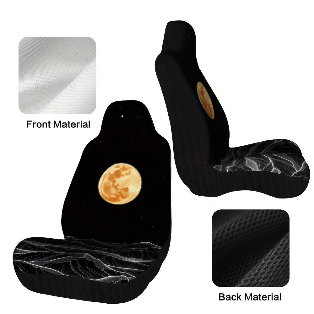 2pcs Golden Moon Mountains Night Sky Pattern Car Seat Covers | Washable, Easy To Install, Universal Fit For Sedan And SUV Front
