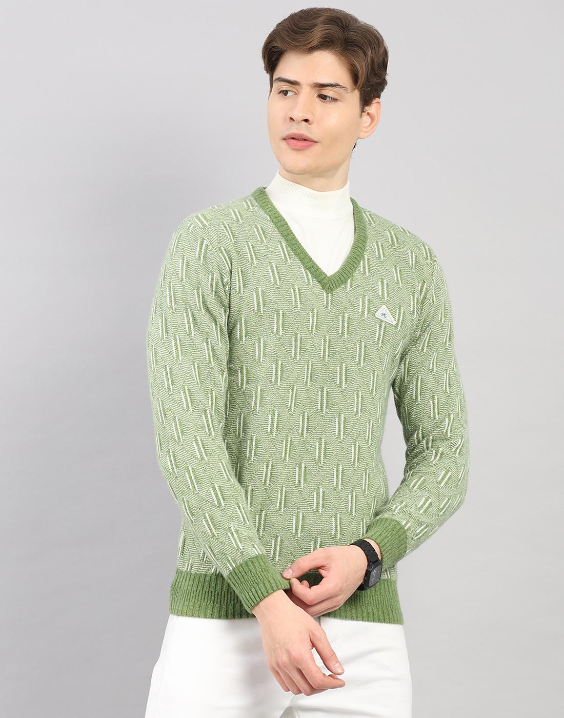 MONTE CARLO Heren Regular Fit Zelfontwerp V-hals Lange Mouwen Pullover XXL groen