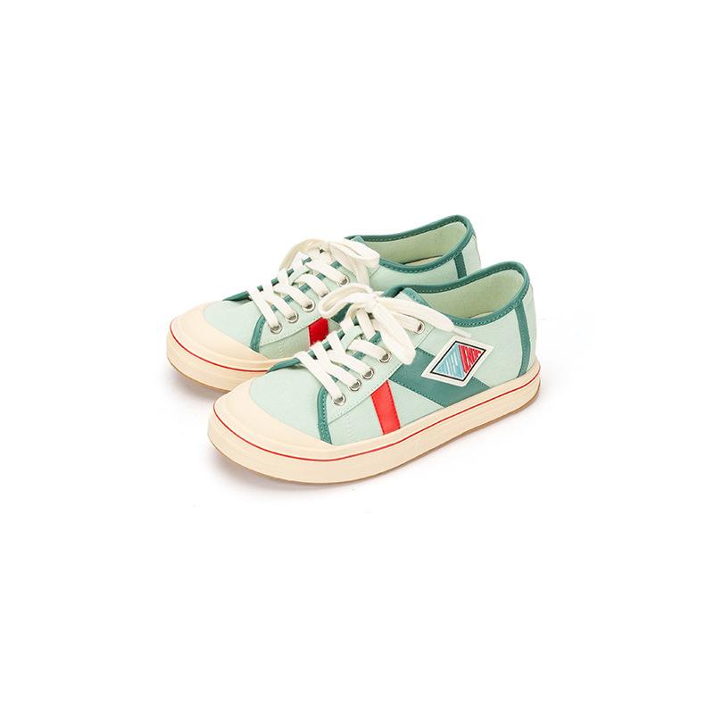 Retro Canvas Shoes Women's 2025 New Flat-bottomed Contrasting Color Splicing Casual Board Shoes Low-top Lace-up Breathable Little White Shoes